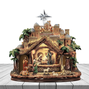 Thomas Kinkade Following The Star Nativity Musical Sculpture With Motion Lights