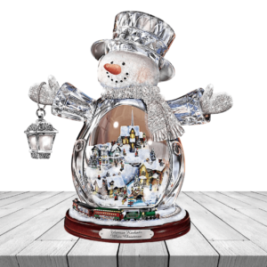 Thomas Kinkade White Xmas Masterpiece Edition Crystal Snowman And Animated Train